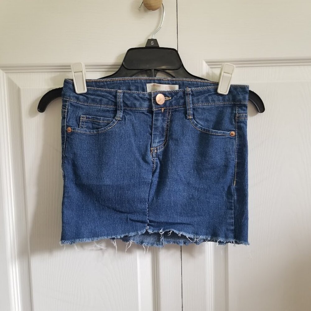 Y2K No Boundaries Women's Skirt 3 Dark Blue Denim Mini Pockets Stretch Juniors